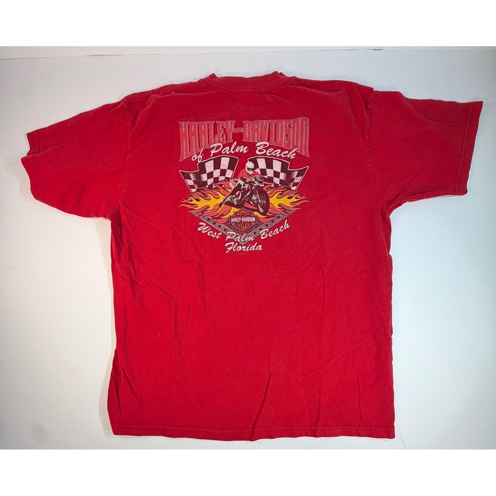 Vintage 2003 Harley-Davidson Palm Beach Florida Red Pocket T-Shirt 2XL USA Made